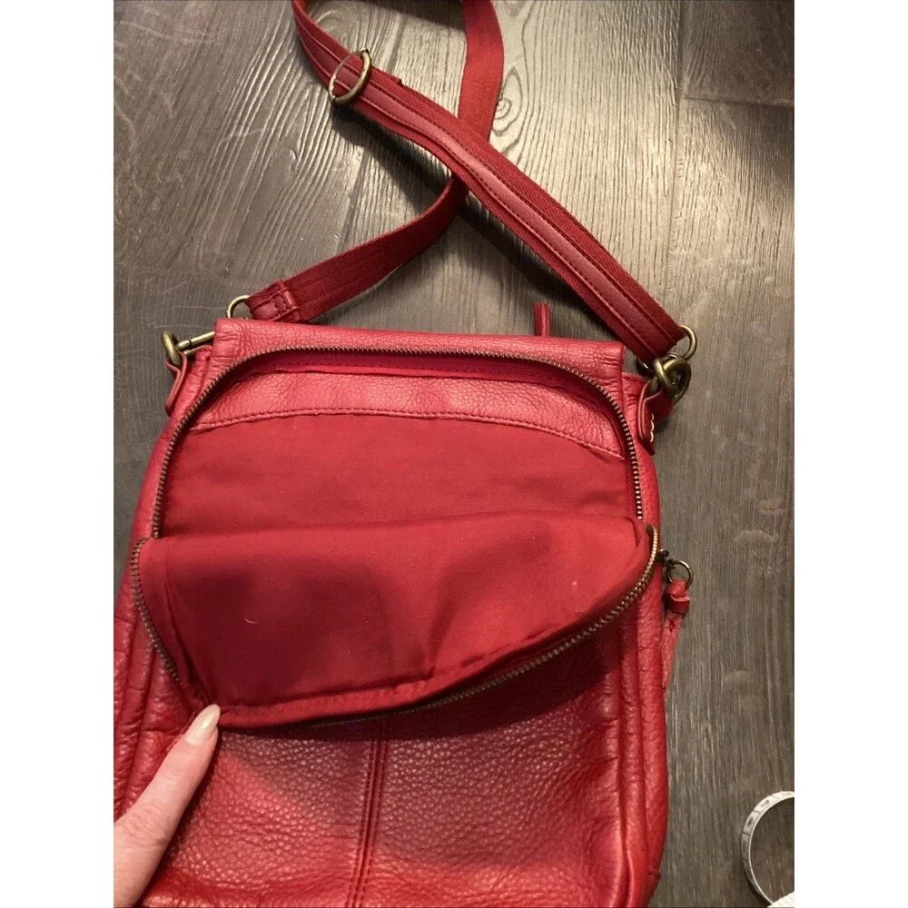 The Sak Red Pebbled Leather Crossbody Purse Messenger Handbag Adjustable